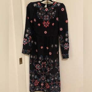 Zara embroidered midi dress long sleeves